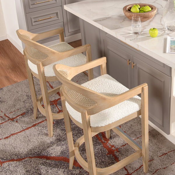 English Elm Jennifer Taylor Home - Americana Mid-Century Modern 26" Counter Stool With Cane Back & Ivory Boucle For Chic Spaces B2719P238381
