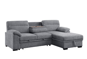 English Elm Kipling Chenille Sleeper Sectional with Storage Chaise and Built-in Usb Charging Light Gray B061S00832