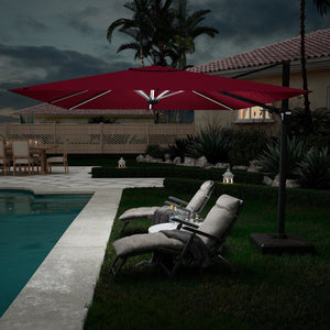 English Elm 11Ft Square Cantilever Patio Umbrella In Vibrant Red With Led Light - Perfect For Outdoor Relaxation T3609P347436