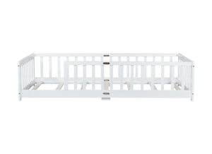 English Elm Twin Low Profile Rubberwood Floor Bed with Full Safety Fence for Toddler Rooms White W504P429335