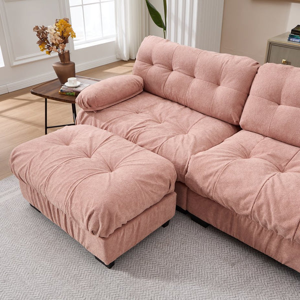 English Elm Modular Cloud Sectional Sofa Flannelette Upholstered Deep Seat with Plush Round Armrests Pink W2120S00044