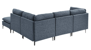 English Elm Linen Upholstered Modular Sectional Sofa with Tall Black Metal Legs for Living Room Dark Blue B2748S00122