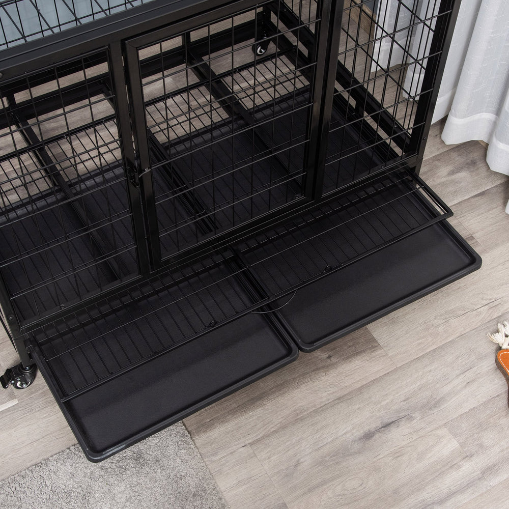 English Elm Heavy Duty Welded Metal Dog Kennel with Slide Out Tray and Locking Caster Wheels T3971P406294