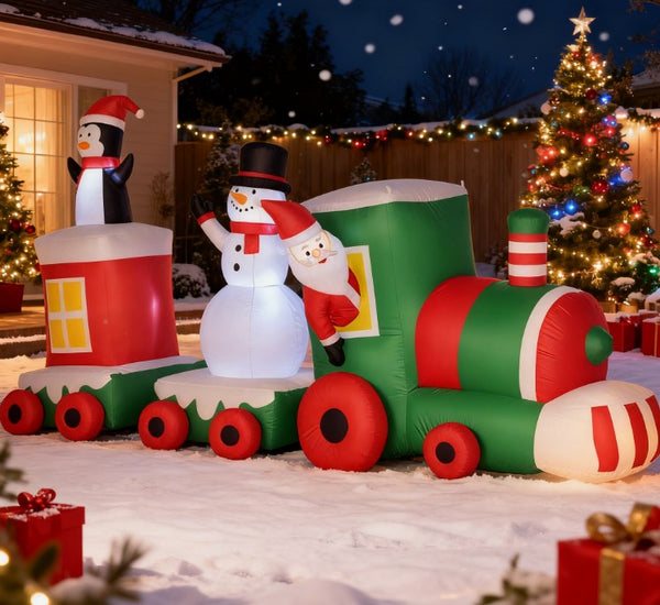 English Elm Inflatable Christmas Train Santa Snowman Penguin Led Lit Outdoor Yard Display 11 Ft T3971P414202
