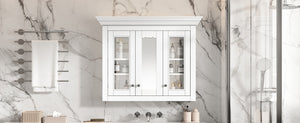 English Elm 35" Bathroom Medicine Cabinet with Mirror — 5 Adjustable Shelves, Wall-Mounted Storage, Modern White Elegance N710P264306K