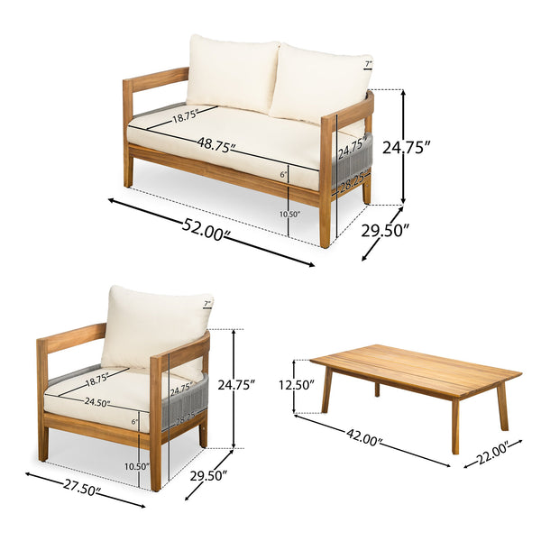 English Elm Christopher Knight Home® - Porto 4-Piece Outdoor Chat Set - Stylish Beige Cushions, Durable Weather-Resistant Design, Comfortable! N773P218420B_N773P218421B2
