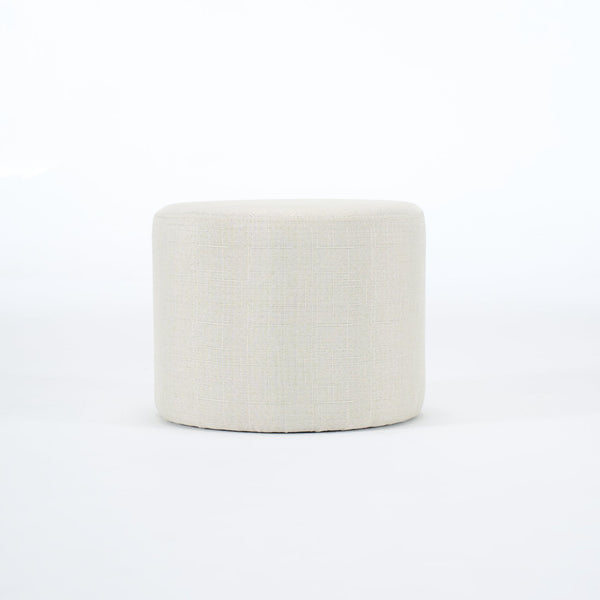 English Elm Ball Cast Round Nesting Ottoman Set Linen Upholstered Hidden Storage with Wooden Tray Beige W3163P379373
