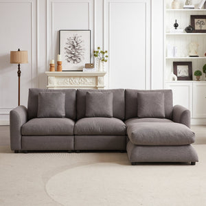 English Elm MH102.2 Modular 102.2" L-Shaped Sectional Sofa with Ottoman, 3 Cushions & Pillows, Upholstered Comfort Grey W1193S00138