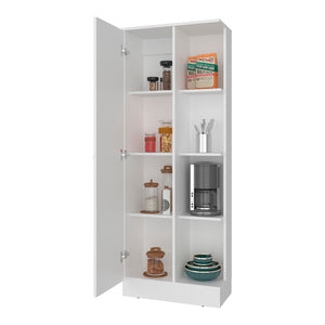 English Elm White Tall Narrow Kitchen Pantry Cabinet with Open Shelves and Concealed Storage Door B062P483733