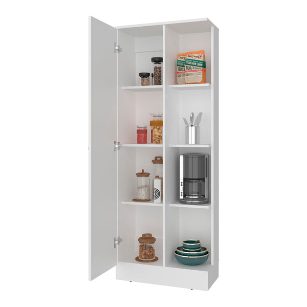 English Elm White Tall Narrow Kitchen Pantry Cabinet with Open Shelves and Concealed Storage Door B062P483733