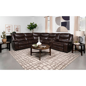 English Elm McLean Dark Brown Power Reclining Sectional Sofa with Faux Leather, Pillowtop Arms & Storage Console B062S01117