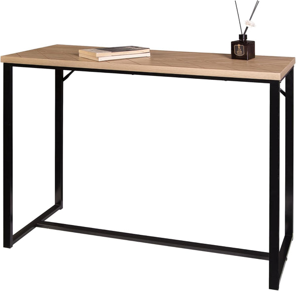 English Elm Bali Coastal Modern Console Table With Natural Wood Top & Sleek Black Metal Legs For Versatile Style B347P339205