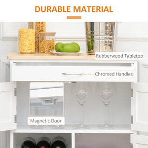 English Elm HOMCOM Mobile Kitchen Island Cart with Butcher Block, 9-Bottle Wine Rack, Cabinets & Drawer, White W2225P173896