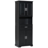 English Elm Tall Bathroom Cabinet With Four Doors, Large Storage Space Open Shelve, Upper Storage Cabinet, Black