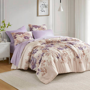 English Elm Floral Comforter Set With Hypoallergenic Sheets In Taupe - Elegant Layering For Cozy Bedrooms! B035P266689