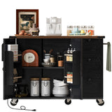 English Elm K&K 54.5" Farmhouse Kitchen Island With Power Outlet, Kitchen Storage Island With Internal Storage Rack, Drop Leaf, Spice Rack, Rolling Kitchen Cart On Wheels, For Home, Kitchen and Dining Room,Black