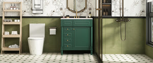 English Elm 30" Bathroom Vanity with Sink — Freestanding Modern Cabinet with Soft-Close Door, 2 Deep Drawers, Durable Basin Green N710P288938F