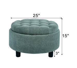English Elm 25 Inch Round Fabric Pouf Ottoman with Removable Wooden Lid and Hidden Interior Storage Light Grey W5568P461344