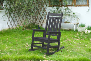 English Elm Oversized Rocking Chair with Wood-Texture Patio Rocker for Adults Ergonomic Weatherproof Seat for Porch Black W2103P277201