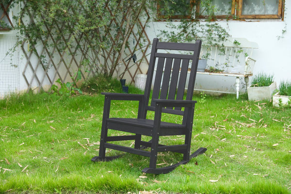 English Elm Oversized Rocking Chair with Wood-Texture Patio Rocker for Adults Ergonomic Weatherproof Seat for Porch Black W2103P277201