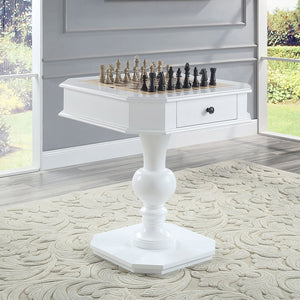 English Elm White Game Table with Pedestal Base, 2 Drawers & Dual-Sided Chess, Checkers, Backgammon Surface B062P189209