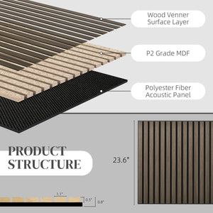 English Elm HOMCOM 3D Faux Wood Wall Panels 24" x24" Sound Absorbing Slat Panels for Home Office & Ceiling Decor Walnut W2225P229715