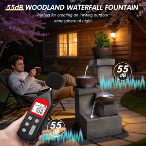 English Elm Outdoor Cascading Tiered Resin Stone Fountain with Led Lights and Integrated Planter W5397P462032