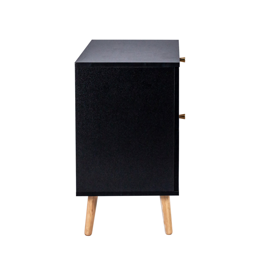 English Elm 2-drawer Rattan Nightstand with Handwoven Drawers, Midcentury Boho End Table for Bedroom Decor W2282P220561