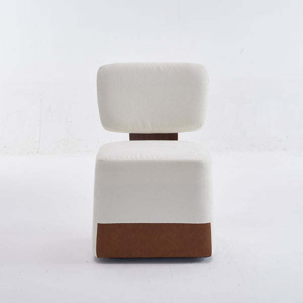 English Elm Linen Upholstered Armless Dining Chair with Smooth Casters for Easy Mobility, Versatile & Sleek Ivory W2069P324092