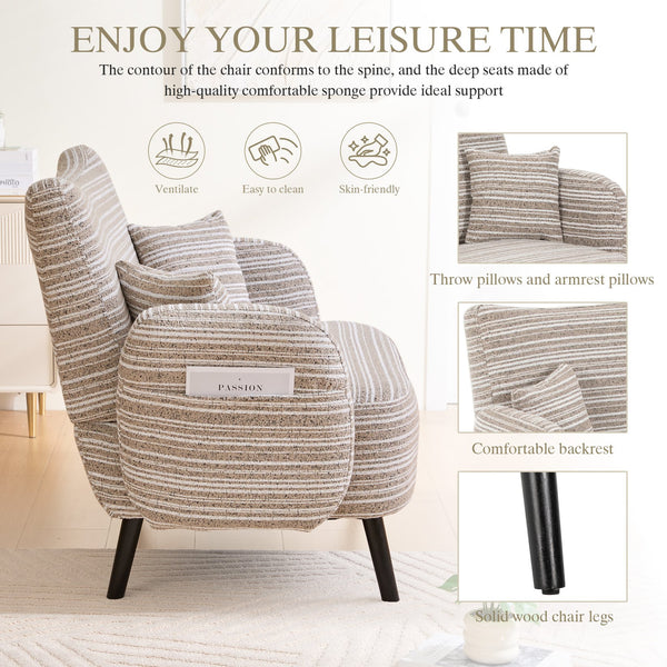 English Elm Modern tufted two-seater sofa with boucle upholstery, tapered legs, storage pockets and plush comfort for small spaces and offices khaki W395P376587