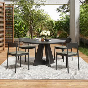English Elm 47" Round Wood Dining Table Seats Six with Industrial Metal Base for Modern Homes Black T3623P433916