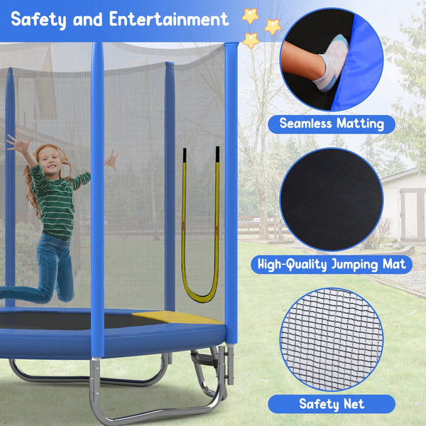 English Elm 7ft Hexagonal Kids Outdoor Trampoline with Enclosure Net Slide and Ladder Blue N739P272805C
