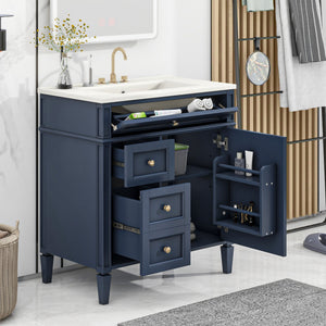 English Elm 30'' Modern Bathroom Vanity With Ceramic Sink, 3 Drawers & Storage Cabinet – Stylish & Durable Design N710P206904C