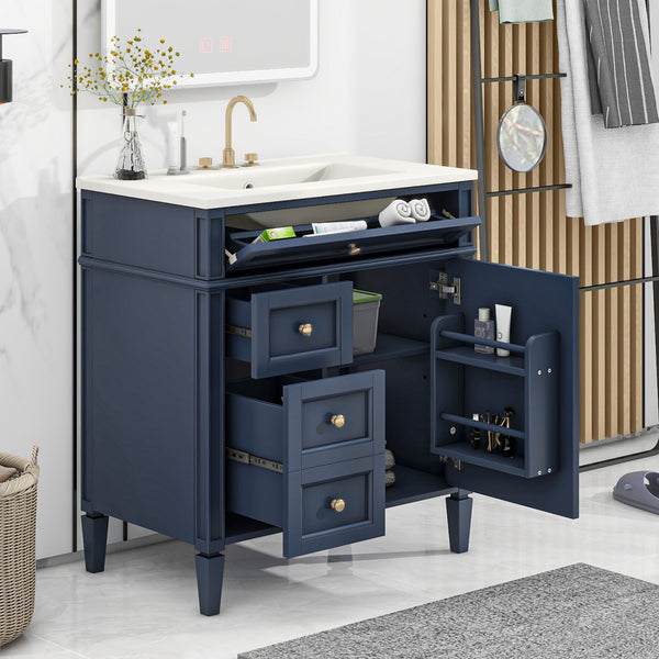 English Elm 30'' Modern Bathroom Vanity With Ceramic Sink, 3 Drawers & Storage Cabinet – Stylish & Durable Design N710P206904C