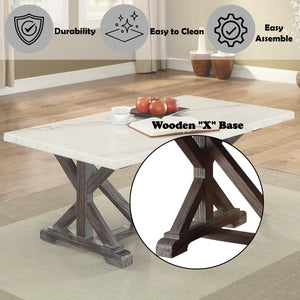 English Elm Romina White Marble Coffee Table with Weathered Espresso X-Base — Elegant Rectangular Centerpiece B2726P254734