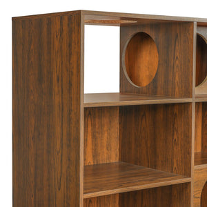 English Elm Modern Wood Grain Bookshelf Cat Habitat with Climbing Cubbies for Living Room Brown N752P395027D