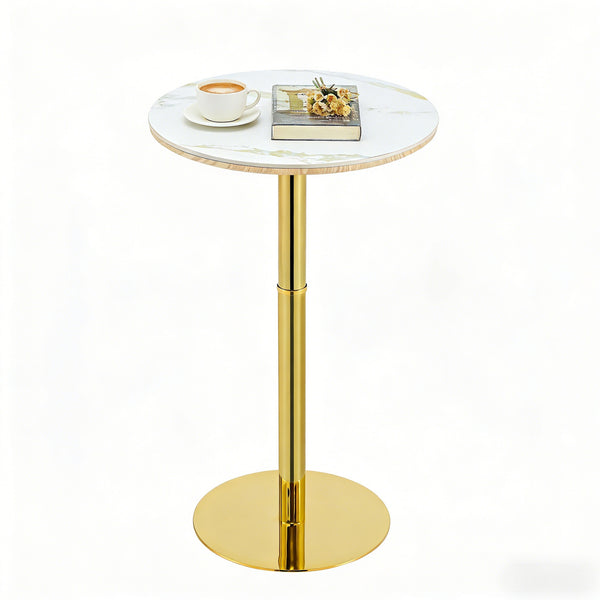 English Elm Rock Slab Round Bar Table with Gold Stainless Steel Base for Modern Home Entertaining W2920P443467