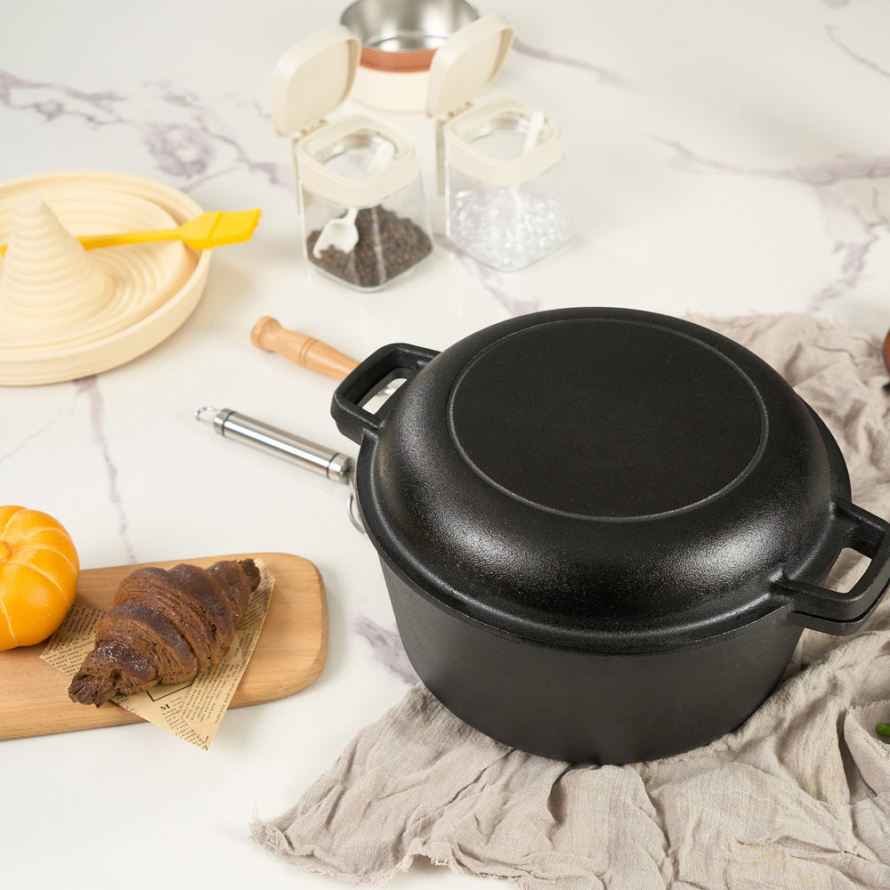 English Elm 6.5-quart Cast Iron Dutch Oven Black — Heavy-Duty Pre-Seasoned, Dual Handles, Lid Skillet Versatile Camp/Cook T3950P391614