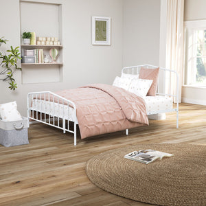 English Elm Contemporary Full-Size Metal Bed Frame with Minimalist Design, Lightweight, Foundation-Free Ease White 27 L x 58 W x 5 H B2741P364406