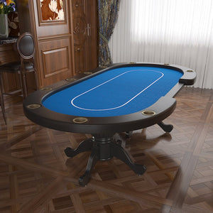 English Elm 96" Oval Casino Poker Table Seats 10 with Speed Cloth Felt Vinyl Armrest Cup Holders Blue W2748S00024