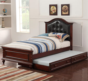 English Elm Contemporary Twin Bed with Trundle and Tufted Upholstered Headboard, Sturdy Slats, Kids Bedroom Furniture Black,Espresso 83 L x 12 W x 9 H B011S02035