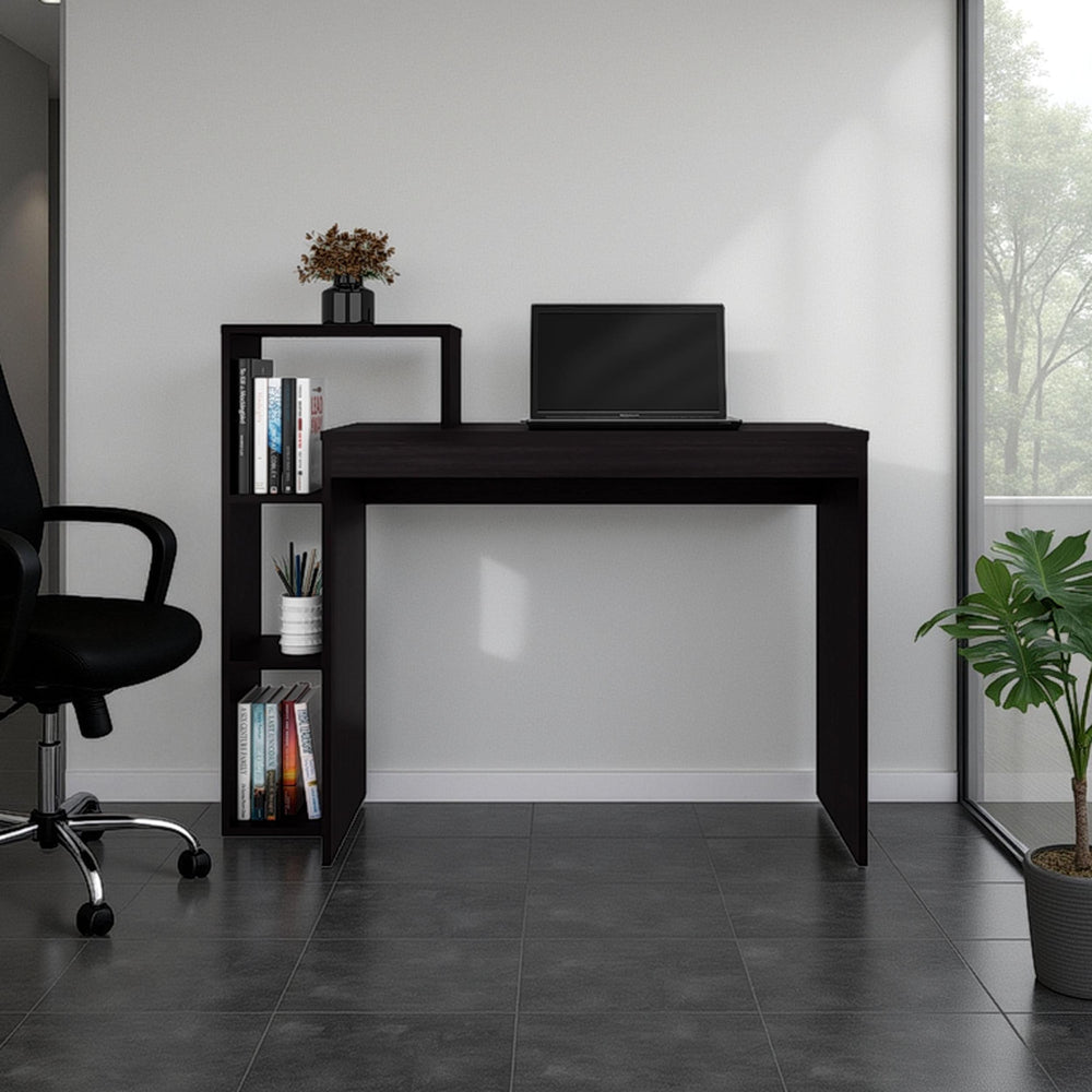 English Elm Wenge Finish Open Shelf Computer Desk Slim Profile for Small Home Office Spaces B062P483771