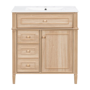 English Elm "30'' 30 Inch Freestanding Bathroom Vanity Solid Pine Cabinet Ceramic Sink Soft Close Storage N725P375498T