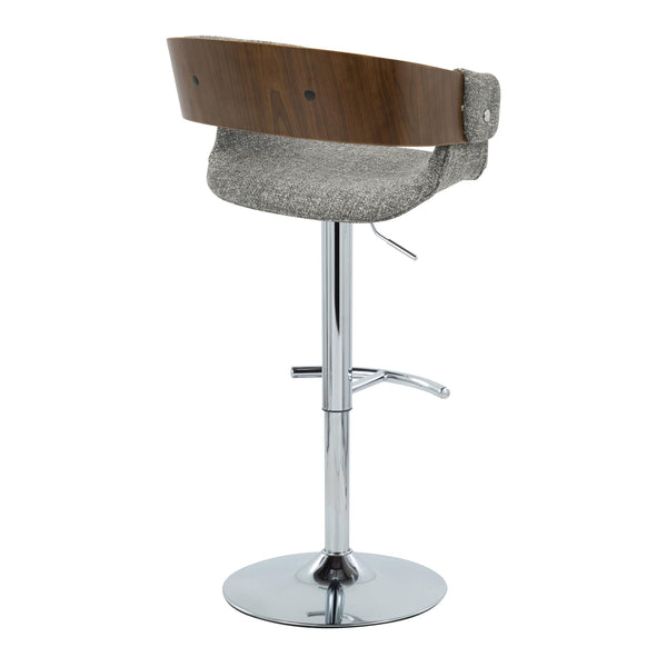 English Elm Elisa Mid-Century Modern Adjustable Barstool Set Of 2 With Swivel, Chrome Base & Grey Fabric Elegance B202S00828