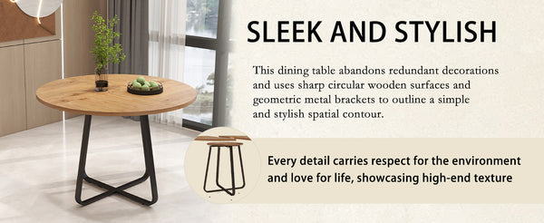 English Elm 43.3" Round Mdf Dining Table Seats Six with X Base Modern Minimalist Kitchen W1727P426752