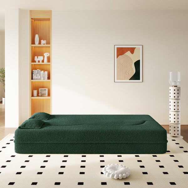English Elm Modern Corduroy Floor Sofa Foldable Twin Sleeper Foam Filled for Dorms and Playrooms Green W1885P446602