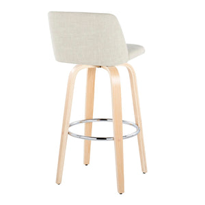 English Elm Toriano 30" Contemporary Barstool Set Of 2 With Swivel In Natural Wood & Cream Fabric Comfort B202S00669-GIGA