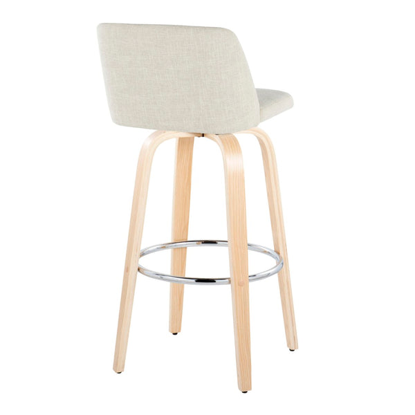 English Elm Toriano 30" Contemporary Barstool Set Of 2 With Swivel In Natural Wood & Cream Fabric Comfort B202S00669-GIGA