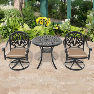 English Elm 3-Piece All-Weather Cast Aluminum Dining Set With Swivel Chairs & Round Table For Cozy Outdoor Spaces P1 W1710S00258-GIGA