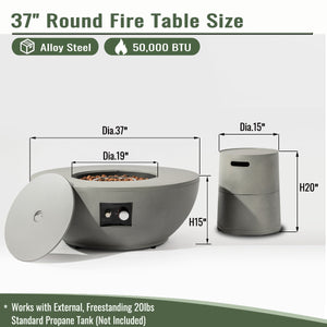English Elm 36" 50000 BTU Propane Fire Pit Table with Stainless Burner, Lava Rocks, Rain Cover & Pulse Igniter W853P193940
